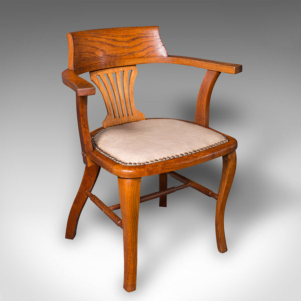 Antique Desk Elbow Chair, English, Oak, Office Seat, Drawing Room, Edwardian