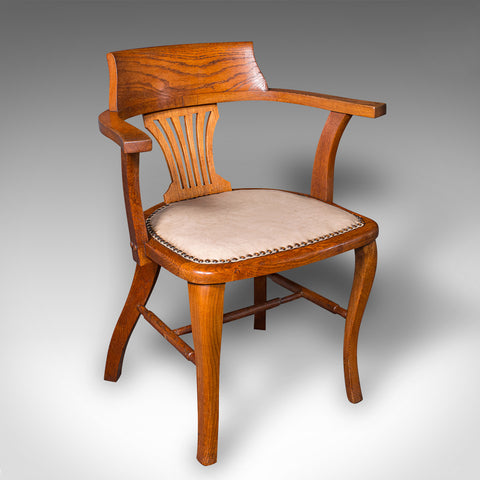 Antique Desk Elbow Chair, English, Oak, Office Seat, Drawing Room, Edwardian