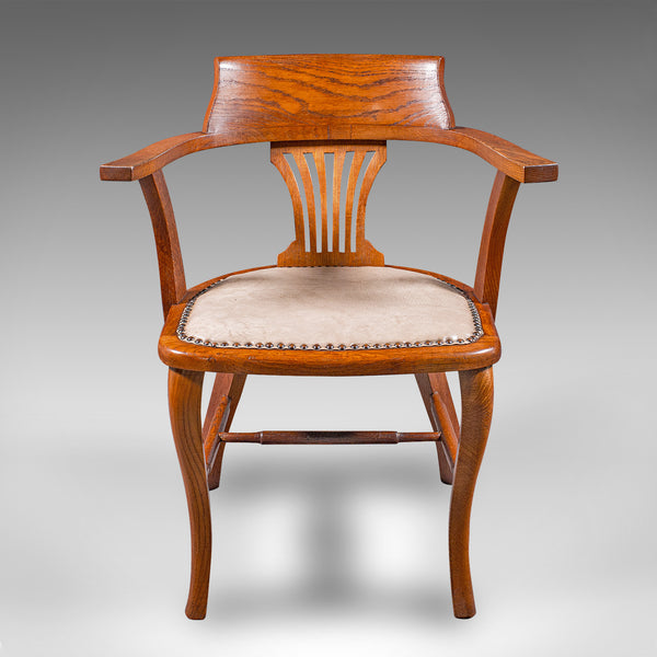 Antique Desk Elbow Chair, English, Oak, Office Seat, Drawing Room, Edwardian