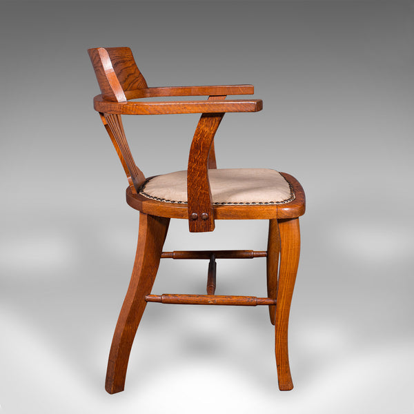 Antique Desk Elbow Chair, English, Oak, Office Seat, Drawing Room, Edwardian