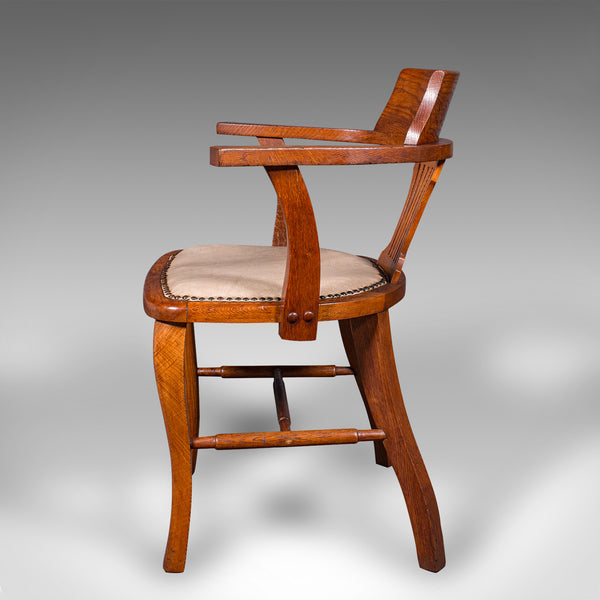 Antique Desk Elbow Chair, English, Oak, Office Seat, Drawing Room, Edwardian