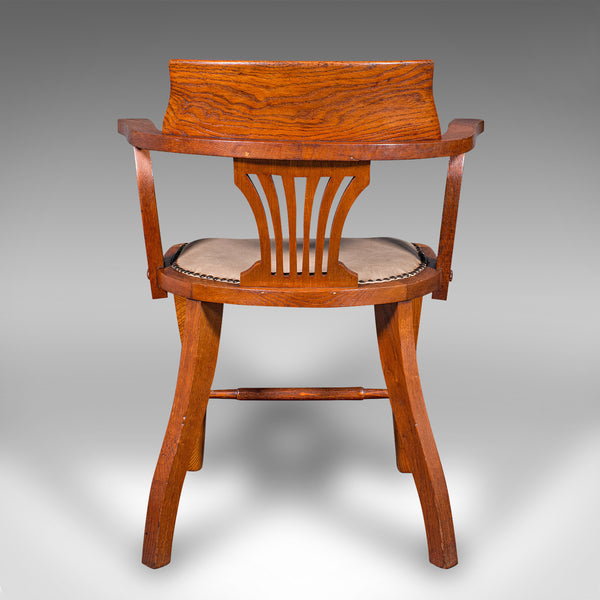 Antique Desk Elbow Chair, English, Oak, Office Seat, Drawing Room, Edwardian