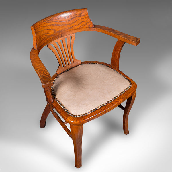 Antique Desk Elbow Chair, English, Oak, Office Seat, Drawing Room, Edwardian