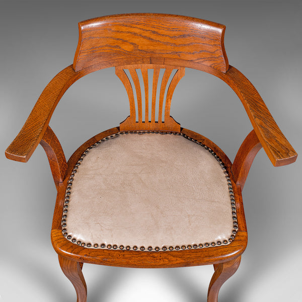 Antique Desk Elbow Chair, English, Oak, Office Seat, Drawing Room, Edwardian