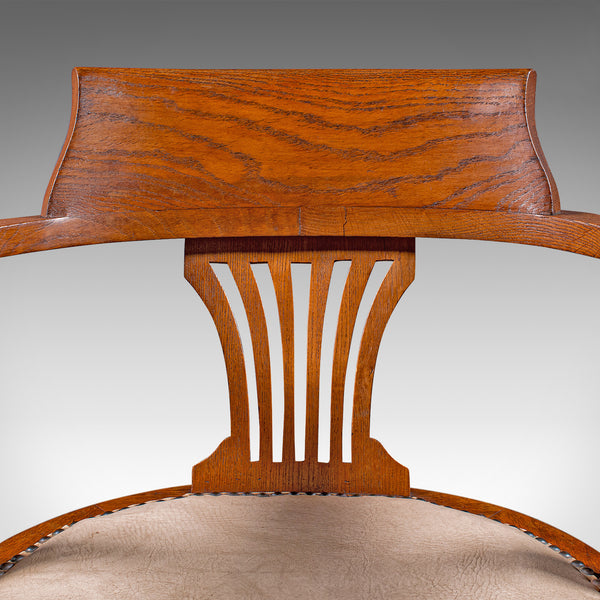Antique Desk Elbow Chair, English, Oak, Office Seat, Drawing Room, Edwardian
