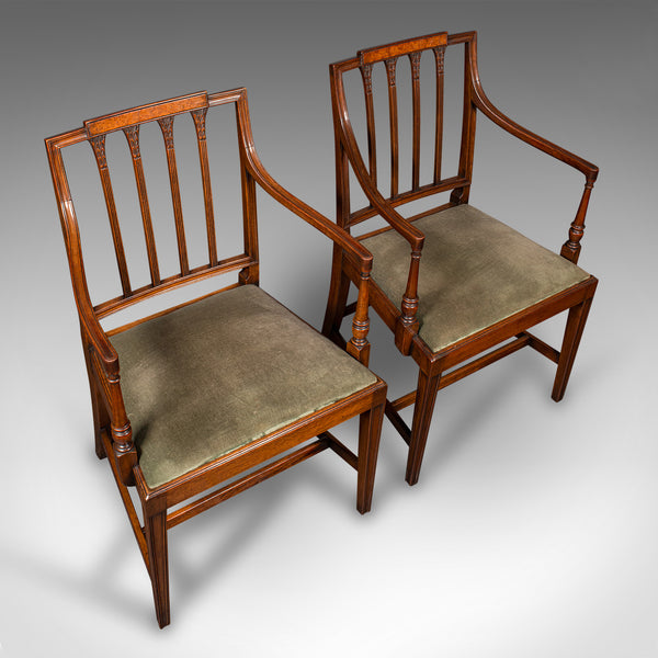 Pair Of Vintage Elbow Chairs, French, Georgian Revival, Armchair, Sheraton Taste