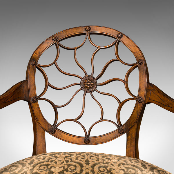 Vintage Sun Ray Back Elbow Chair, French, Beech, Morning Room, Georgian Revival
