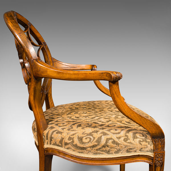 Vintage Sun Ray Back Elbow Chair, French, Beech, Morning Room, Georgian Revival