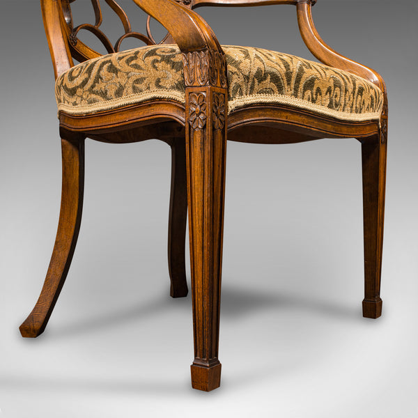 Vintage Sun Ray Back Elbow Chair, French, Beech, Morning Room, Georgian Revival