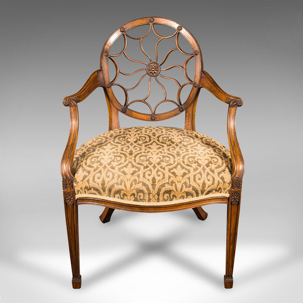 Vintage Sun Ray Back Elbow Chair, French, Beech, Morning Room, Georgian Revival
