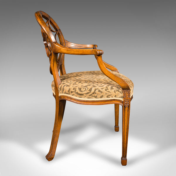 Vintage Sun Ray Back Elbow Chair, French, Beech, Morning Room, Georgian Revival
