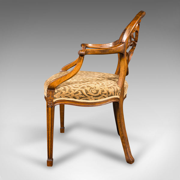 Vintage Sun Ray Back Elbow Chair, French, Beech, Morning Room, Georgian Revival