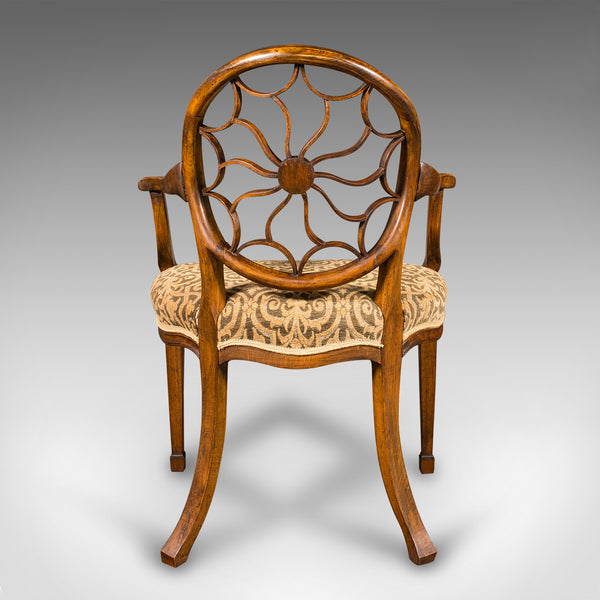 Vintage Sun Ray Back Elbow Chair, French, Beech, Morning Room, Georgian Revival