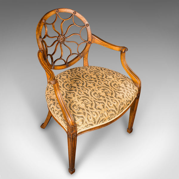 Vintage Sun Ray Back Elbow Chair, French, Beech, Morning Room, Georgian Revival