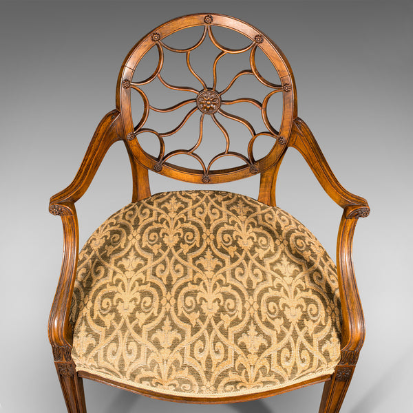 Vintage Sun Ray Back Elbow Chair, French, Beech, Morning Room, Georgian Revival