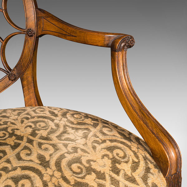 Vintage Sun Ray Back Elbow Chair, French, Beech, Morning Room, Georgian Revival