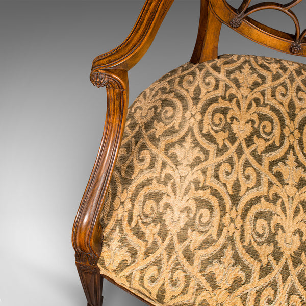 Vintage Sun Ray Back Elbow Chair, French, Beech, Morning Room, Georgian Revival