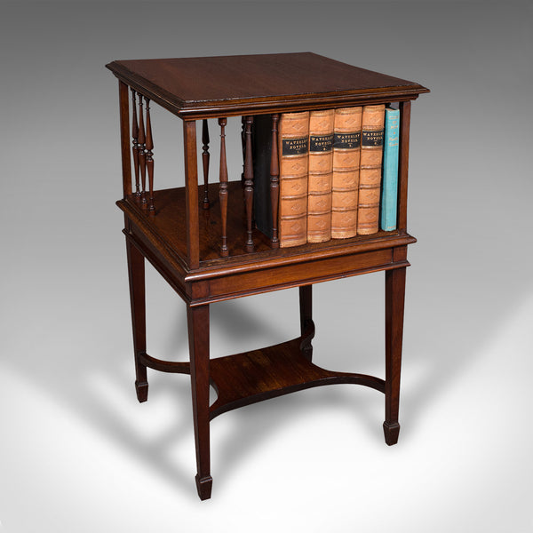 Antique Revolving Bookcase, English, Walnut, Rotating Novel Library, Edwardian