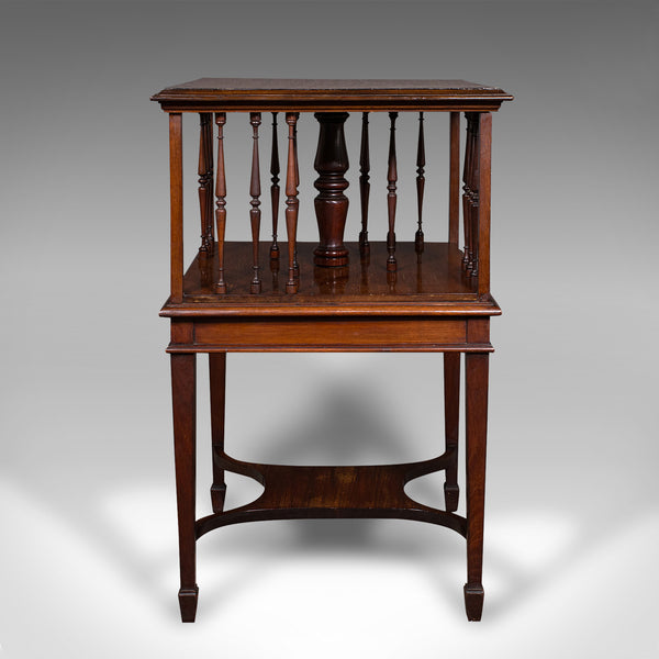 Antique Revolving Bookcase, English, Walnut, Rotating Novel Library, Edwardian