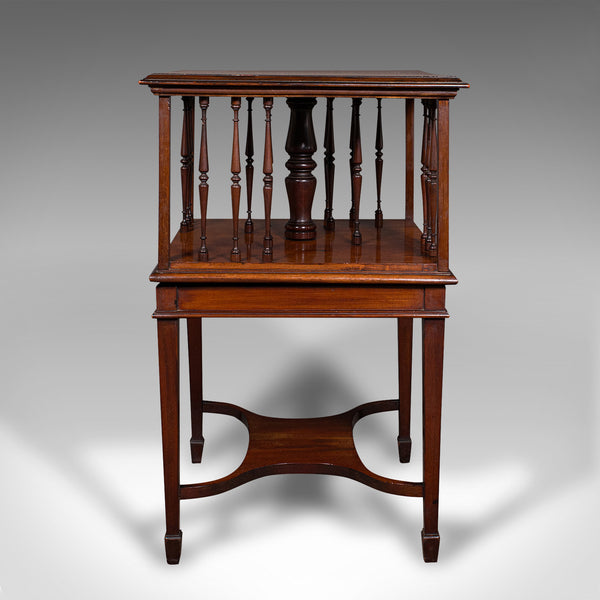 Antique Revolving Bookcase, English, Walnut, Rotating Novel Library, Edwardian