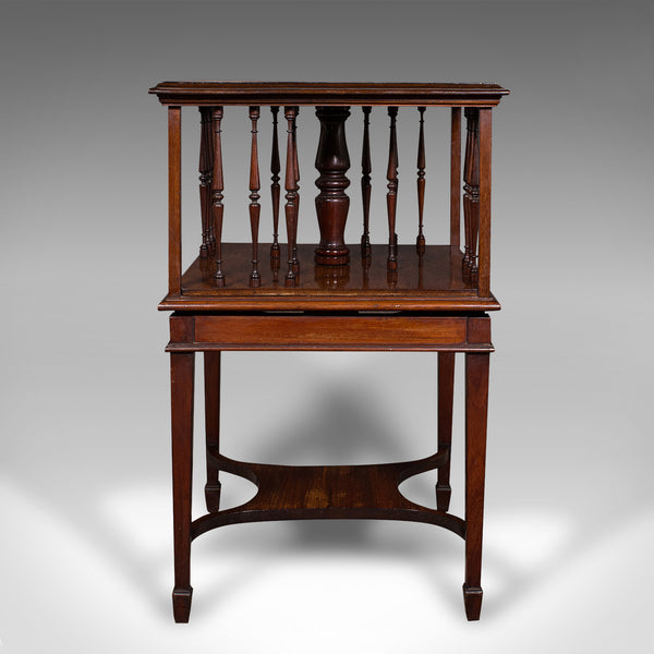 Antique Revolving Bookcase, English, Walnut, Rotating Novel Library, Edwardian