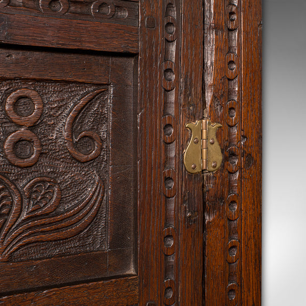 Small Antique Corner Cabinet, English Oak, Wall Cupboard, William and Mary, 1690