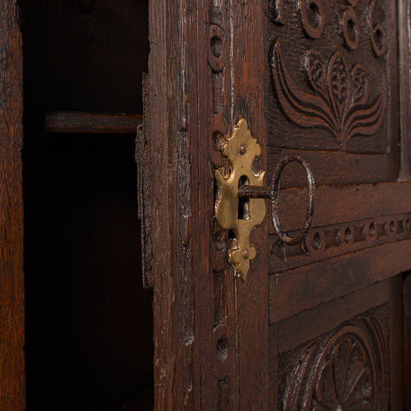 Small Antique Corner Cabinet, English Oak, Wall Cupboard, William and Mary, 1690