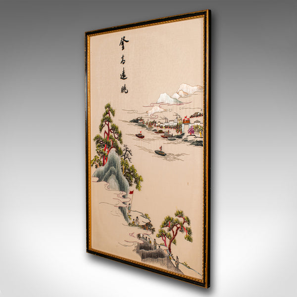 Large Vintage Embroidered Panel, Korean, Silk Cotton, Paper, Decor, Art Deco