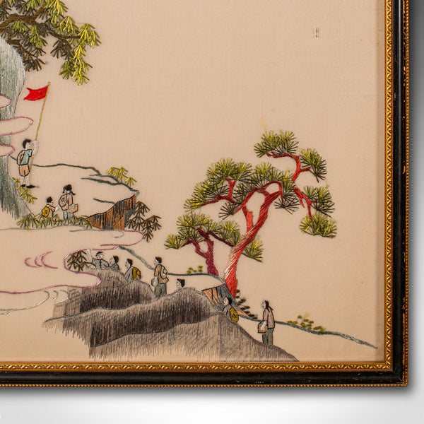 Large Vintage Embroidered Panel, Korean, Silk Cotton, Paper, Decor, Art Deco