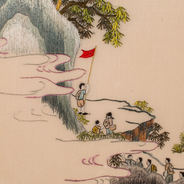 Large Vintage Embroidered Panel, Korean, Silk Cotton, Paper, Decor, Art Deco