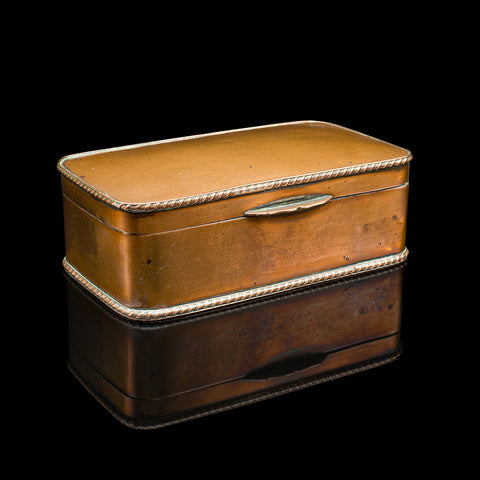 Small Antique Tobacco Tin, English, Copper, Silver Plate, Lidded Box, Edwardian