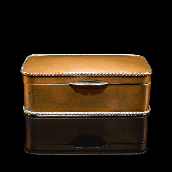 Small Antique Tobacco Tin, English, Copper, Silver Plate, Lidded Box, Edwardian