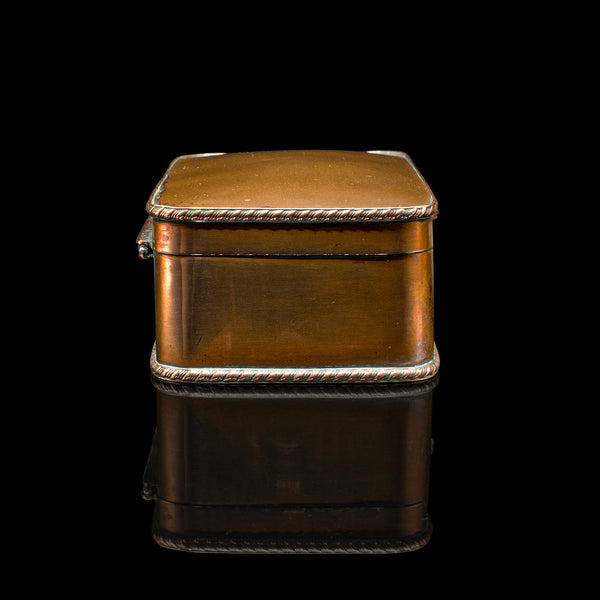 Small Antique Tobacco Tin, English, Copper, Silver Plate, Lidded Box, Edwardian