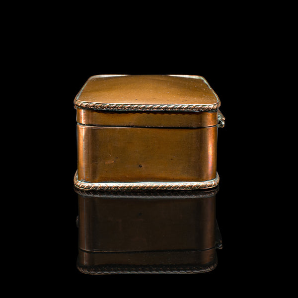 Small Antique Tobacco Tin, English, Copper, Silver Plate, Lidded Box, Edwardian