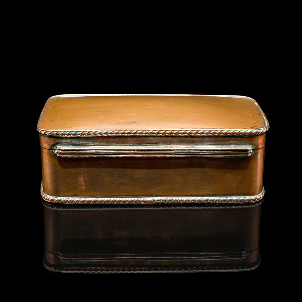 Small Antique Tobacco Tin, English, Copper, Silver Plate, Lidded Box, Edwardian