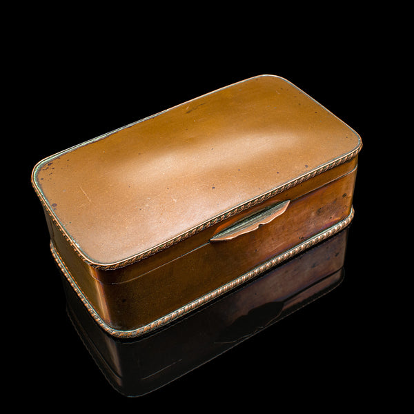 Small Antique Tobacco Tin, English, Copper, Silver Plate, Lidded Box, Edwardian