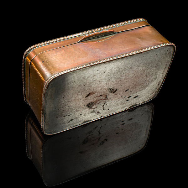 Small Antique Tobacco Tin, English, Copper, Silver Plate, Lidded Box, Edwardian