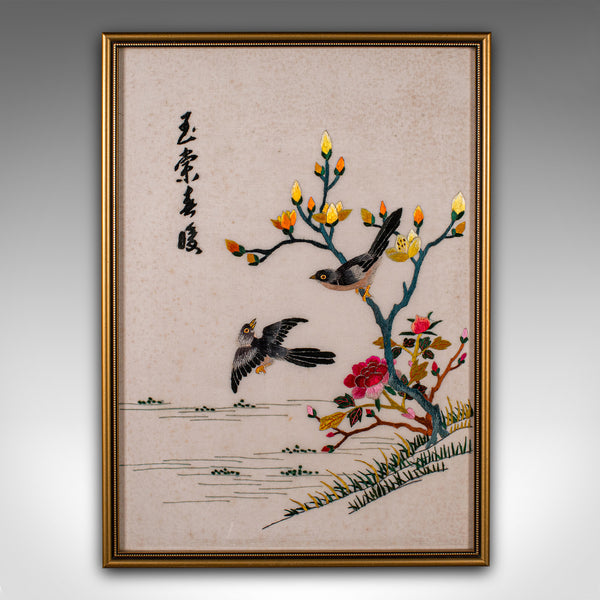 Vintage Oriental Display Panel, Korean, Embroidery, Decorative Scene, Art Deco