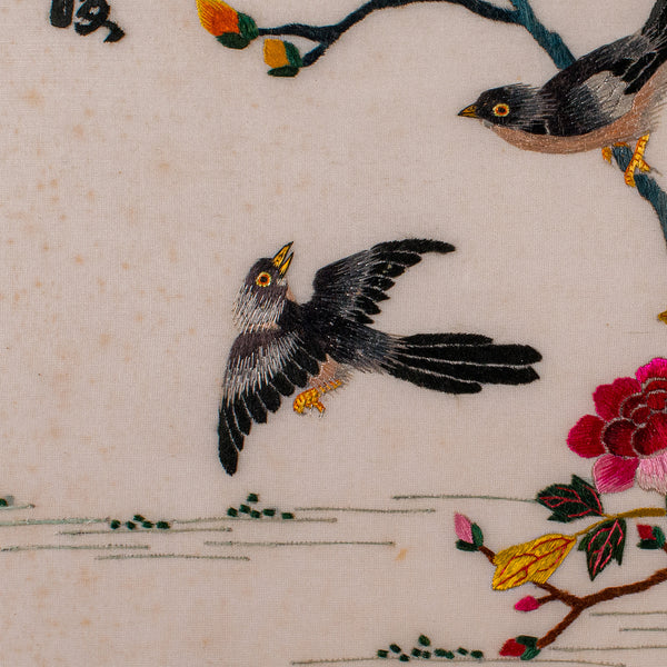 Vintage Oriental Display Panel, Korean, Embroidery, Decorative Scene, Art Deco