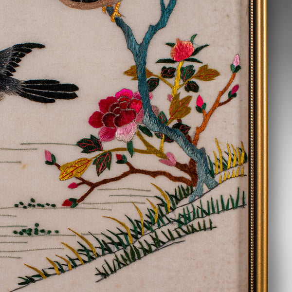 Vintage Oriental Display Panel, Korean, Embroidery, Decorative Scene, Art Deco