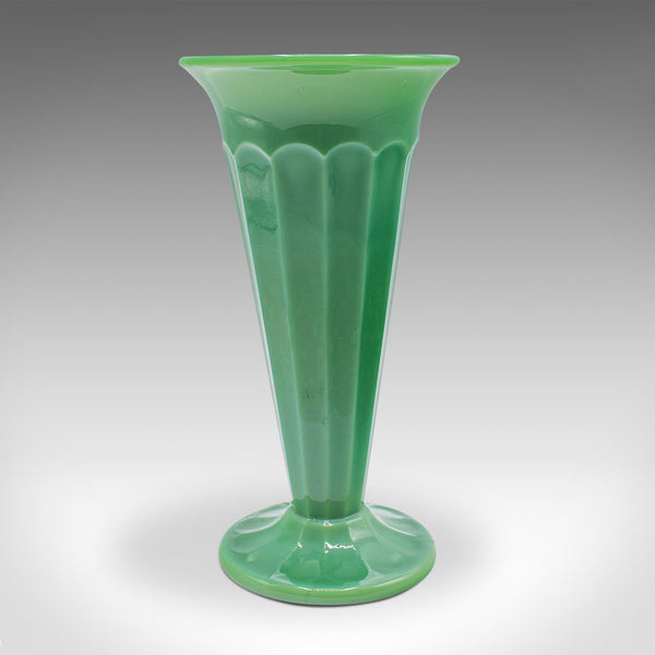 Pair Of Vintage Trumpet Vases, English, Cloud Glass, Flower Sleeve, Art Deco