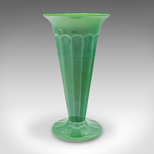 Pair Of Vintage Trumpet Vases, English, Cloud Glass, Flower Sleeve, Art Deco