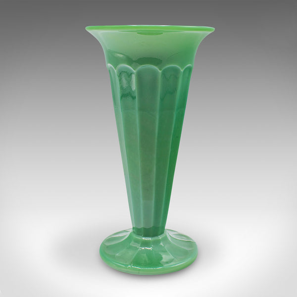 Pair Of Vintage Trumpet Vases, English, Cloud Glass, Flower Sleeve, Art Deco