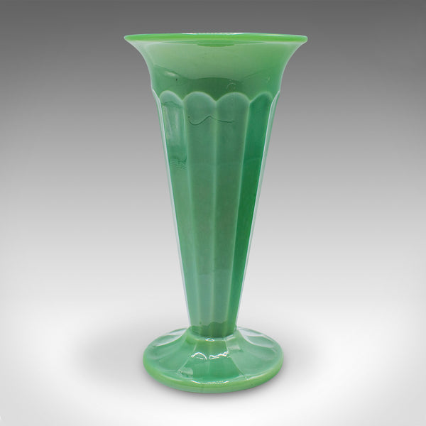 Pair Of Vintage Trumpet Vases, English, Cloud Glass, Flower Sleeve, Art Deco