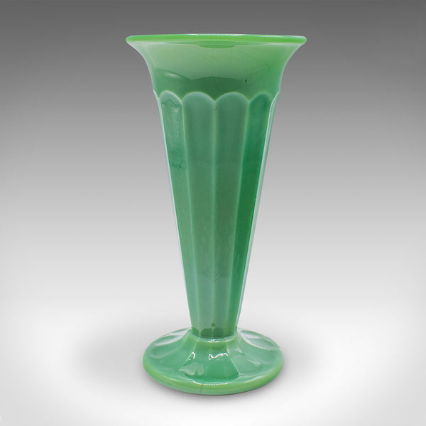 Pair Of Vintage Trumpet Vases, English, Cloud Glass, Flower Sleeve, Art Deco