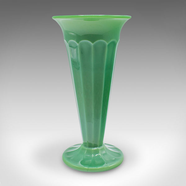 Pair Of Vintage Trumpet Vases, English, Cloud Glass, Flower Sleeve, Art Deco