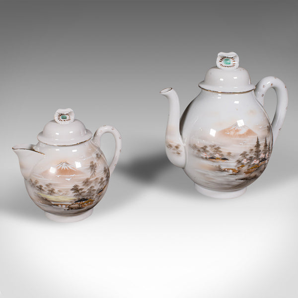Antique Kutani Tea Service, Japanese, Porcelain, Teapot, Cup & Saucer, Victorian