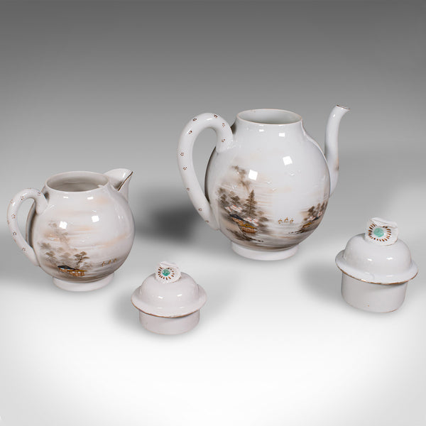 Antique Kutani Tea Service, Japanese, Porcelain, Teapot, Cup & Saucer, Victorian