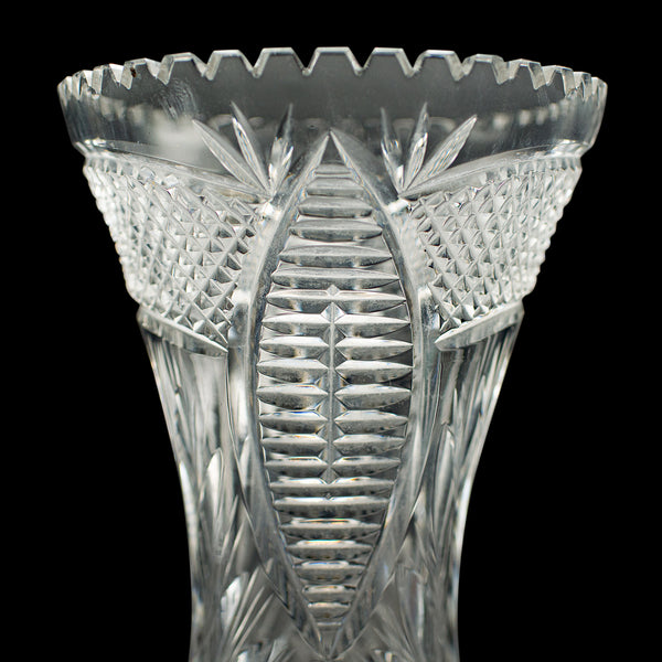 Tall Vintage Crystal Flower Vase, English, Cut Glass, Decorative, Mid Century