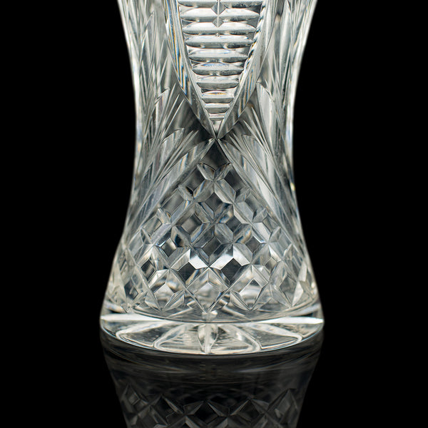 Tall Vintage Crystal Flower Vase, English, Cut Glass, Decorative, Mid Century